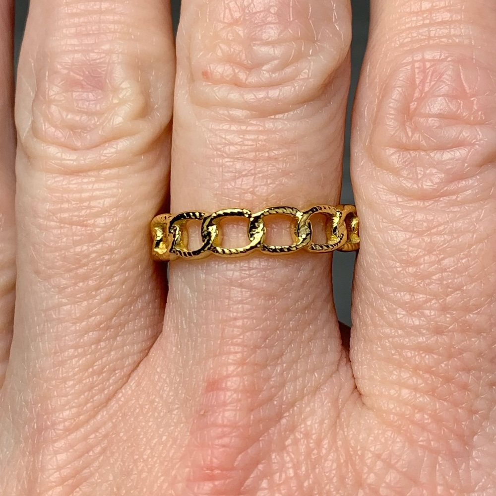 New 18K Gold Plated Titanium Steel Chain Link Ring - Picture 4 of 4